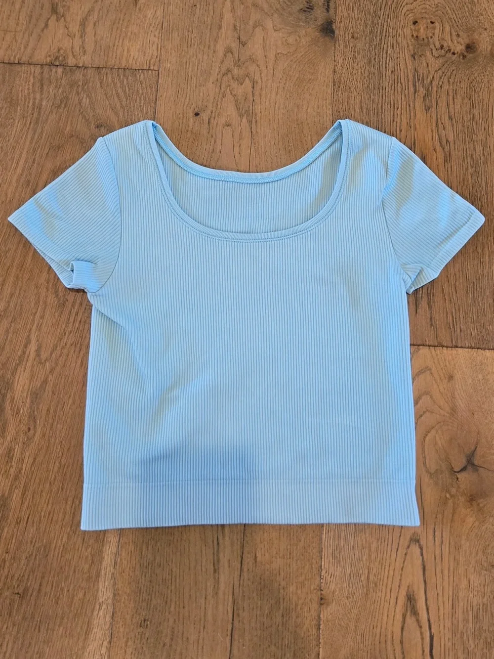 Athleta Light Blue Ribbed Scoop-Neck Crop